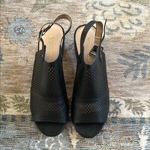 Black Perforated Slingback Sandals
